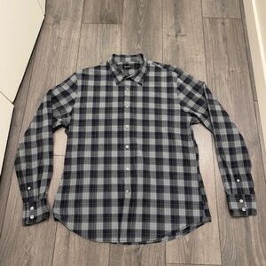 John Varvatos Blue Plaid Button Up Shirt Size XL